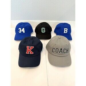 Lot of 5 Custom Baseball Caps Varsity Initial Number Coach Hat NWOT Blue Black